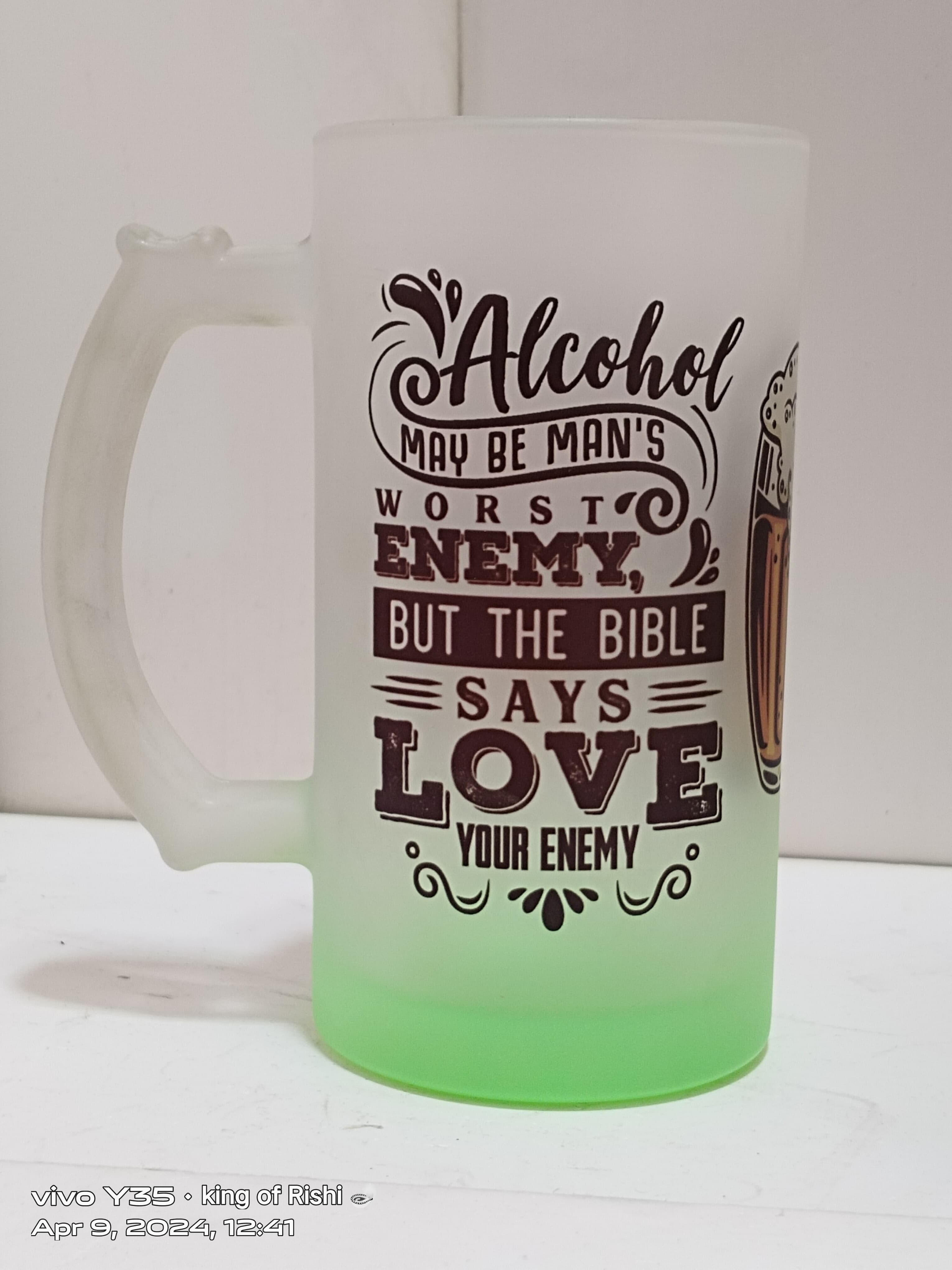 THE KAMY Designer Frosted Beer Mug, Cool and Funny Quote Printed on Both Sides. (500 ML) 
